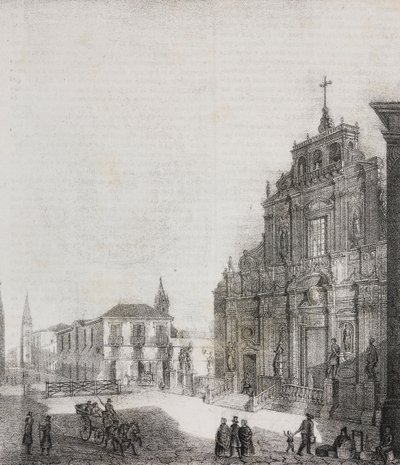 Fasada Bazyliki San Sebastiano in Acireale, Sycylia, Włochy, litografia Salvatore Puglia z Poliorama Pittoresco, n 39, 3 maja autorstwa Salvatore Puglia
