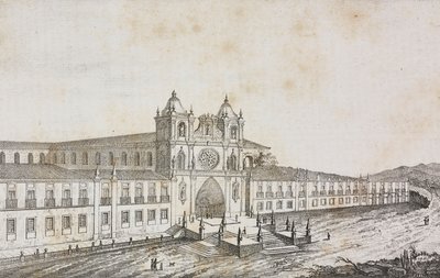 Fasada klasztoru Alcobaca, Portugalia, litografia Salvatore Puglia z Poliorama Pittoresco, n 50, 19 lipca autorstwa Salvatore Puglia