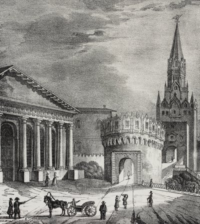 Brama Wieży Troitskiej (Wieża Trójcy), Kreml, Moskwa, Rosja, litografia Salvatore Puglia z Poliorama Pittoresco, nr 22, 7 stycznia autorstwa Salvatore Puglia