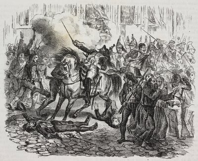 Powstanie Madrytu, litografia Salvatore Puglia z Historii Napoleona Cesare Malpica (1804-1848) z Poliorama Pittoresco, n 47, 1 lipca autorstwa Salvatore Puglia