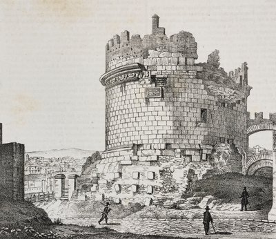 Mauzoleum Cecylii Metelli przy Via Appia, Rzym, Lacjum, Włochy, litografia Salvatore Puglia z Poliorama Pittoresco, nr 20, 21 grudnia autorstwa Salvatore Puglia