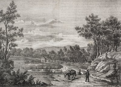 Źródła wody mineralnej w lesie Acerra, Kampania, Włochy, litografia Salvatore Puglia z Poliorama Pittoresco, nr 5, 7 września autorstwa Salvatore Puglia