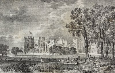 Raby Castle, Durham, Anglia, Wielka Brytania, litografia Salvatore Puglia z Poliorama Pittoresco, n 42, 27 maja autorstwa Salvatore Puglia