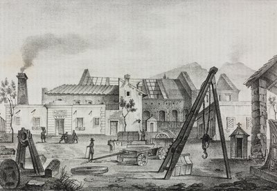 Royal Mechanical Factory (Royal Mechanical Factory) em Pietrarsa, Campania, Itália, litografia de Gaetano Riccio de Poliorama Pittoresco, n 39, 7 de maio polonês autorstwa Salvatore Puglia