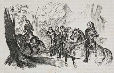 Powrót bojowników do Barletty na wyzwanie, Apulia, Włochy, litografia Salvatore Puglia z Poliorama Pittoresco, nr 30, 1 marca autorstwa Salvatore Puglia