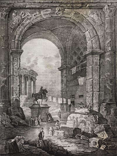 Ruiny rzymskie, obraz Huberta Roberta (1733-1808), litografia Salvatore Puglia z Poliorama Pittoresco, nr 28, 17 lutego autorstwa Salvatore Puglia