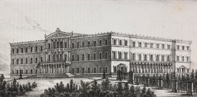 Pałac Królewski w Atenach, Grecja, litografia Salvatore Puglia z Poliorama Pittoresco, nr 5, 9 września autorstwa Salvatore Puglia