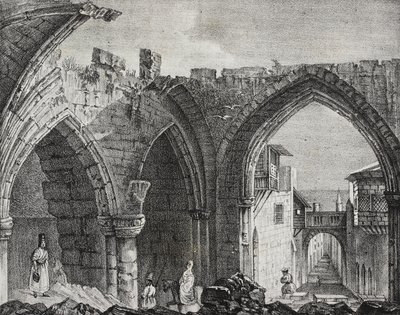 Ruiny wzdłuż ulicy Rycerzy, miasto Rodos, Grecja, litografia Salvatore Puglia z Poliorama Pittoresco, nr 3, 27 sierpnia autorstwa Salvatore Puglia