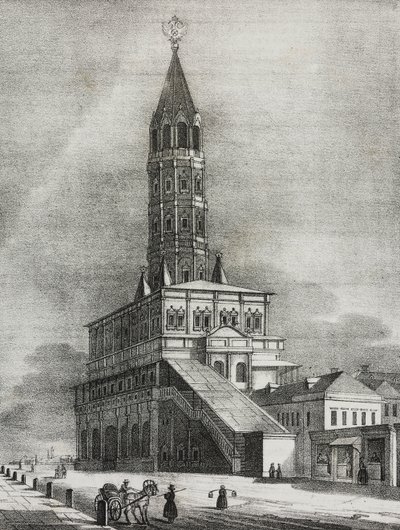Wieża Suchariewa w Moskwie, Rosja, litografia Salvatore Puglia z Poliorama Pittoresco, nr 16, 27 listopada autorstwa Salvatore Puglia