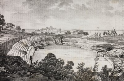 Amfiteatr w Syrakuzach, Sycylia, Włochy, litografia Salvatore Puglia z Poliorama Pittoresco, nr 7, 21 września autorstwa Salvatore Puglia