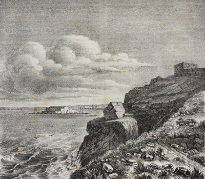 Grób Francois-Rene de Chateaubrianda w Saint-Malo, Francja, litografia Gaetano Riccio z Poliorama Pittoresco, nr 32, 18 marca autorstwa Salvatore Puglia