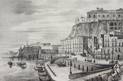 Widok Borgo Santa Lucia, Neapol, Kampania, Włochy, litografia Salvatore Puglia z Poliorama Pittoresco, n 36, 15 kwietnia autorstwa Salvatore Puglia