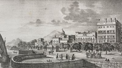 Widok forum Bourbon i hotelu Trinacria, Palermo, Sycylia, Włochy, litografia Salvatore Puglia po rycinie Di Giovanniego z Poliorama Pittoresco, nr 37, 19 kwietnia autorstwa Salvatore Puglia