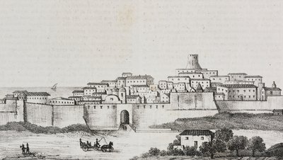 Widok Crotone, Kalabria, Włochy, litografia Salvatore Puglia z Poliorama Pittoresco, nr 12, 26 października autorstwa Salvatore Puglia