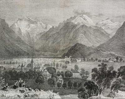 Widok na Interlaken, Szwajcaria, litografia Salvatore Puglia z Poliorama Pittoresco, nr 36, 16 kwietnia autorstwa Salvatore Puglia