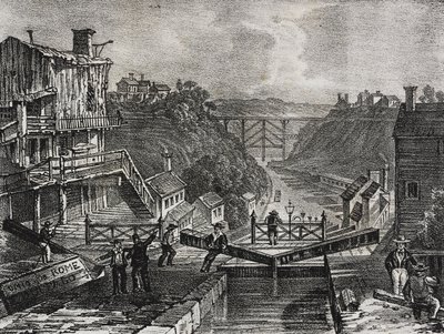 Widok na Lockport w stanie Nowy Jork, Stany Zjednoczone Ameryki, litografia Salvatore Puglia z Poliorama Pittoresco, nr 1, 10 sierpnia autorstwa Salvatore Puglia