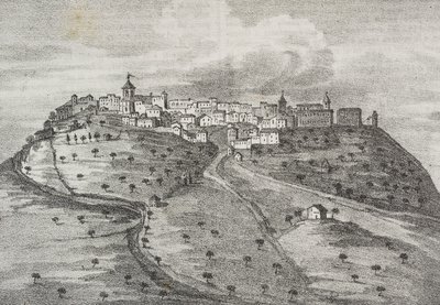 Widok Montefuscolo, dziś Montefusco, Kampania, Włochy, litografia Salvatore Puglia z Poliorama Pittoresco, n 41, 20 maja autorstwa Salvatore Puglia