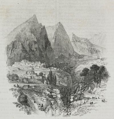 Widok na górę Parnas z Delf, Grecja, litografia Salvatore Puglia z Poliorama Pittoresco, nr 46, 25 czerwca autorstwa Salvatore Puglia