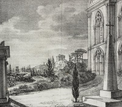 Widok cmentarza z gotyckiego klasztoru, Neapol, Kampania, Włochy, litografia Salvatore Puglia z Poliorama Pittoresco, n 34, 1 kwietnia autorstwa Salvatore Puglia