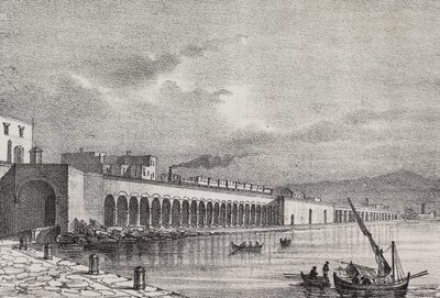 Widok linii kolejowej w Torre Annunziata, Kampania, Włochy, litografia Gaetano Riccio z Poliorama Pittoresco, nr 21, 31 grudnia autorstwa Salvatore Puglia