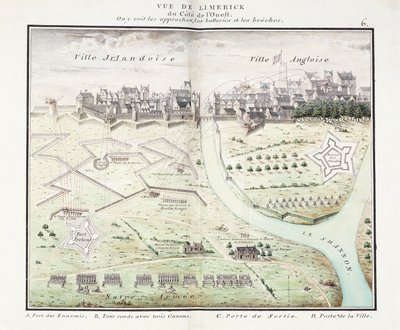 Widok Limerick, ok. 1750 r. (plany akwareli) autorstwa Samuel (after) Hobson