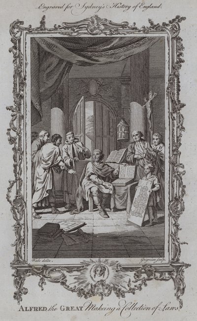 Alfred Wielki tworzący zbiór praw (grawerowanie) autorstwa Samuel (after) Wale