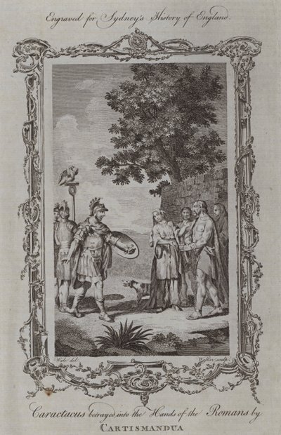 Caractacus wydany w ręce Rzymian przez Cartismanduę (rycina) autorstwa Samuel (after) Wale