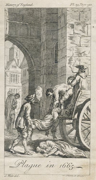 Zbieranie ofiar zarazy, Holywell Lane, Shoreditch, Londyn, Wielka Brytania (grawerowanie) autorstwa Samuel (after) Wale