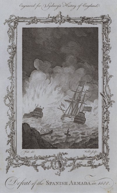 Klęska hiszpańskiej Armady w 1588 (rycina) autorstwa Samuel (after) Wale