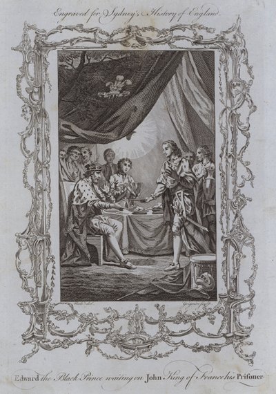 Edward Czarny Książę czekający na Jana Króla Francji swojego Więźnia (rycina) autorstwa Samuel (after) Wale