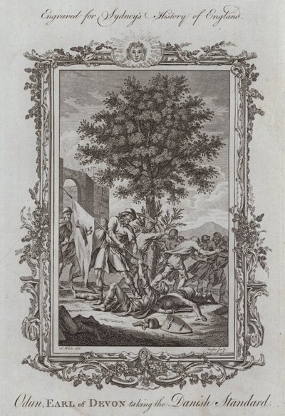 Odun, hrabia Devon przyjmujący standard duński (grawerunek) autorstwa Samuel (after) Wale