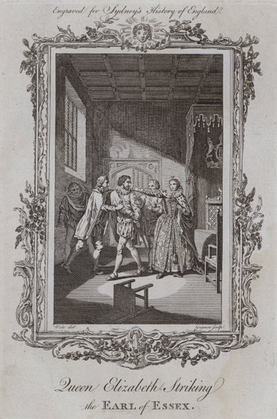 Królowa Elżbieta uderza hrabiego Essex (rycina) autorstwa Samuel (after) Wale