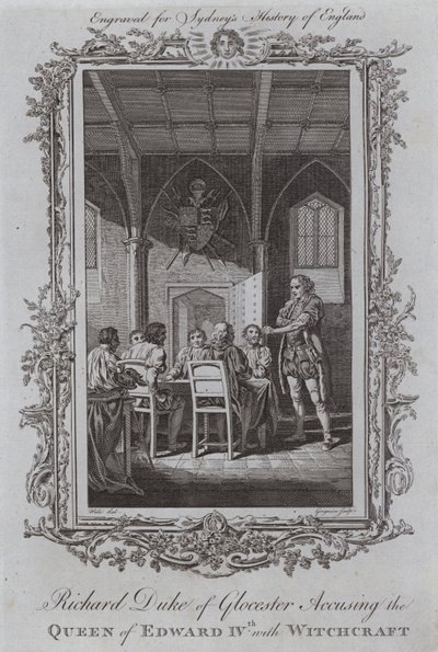 Richard Duke of Gloucester oskarżający królową Edwarda IV o czary (rycina) autorstwa Samuel (after) Wale