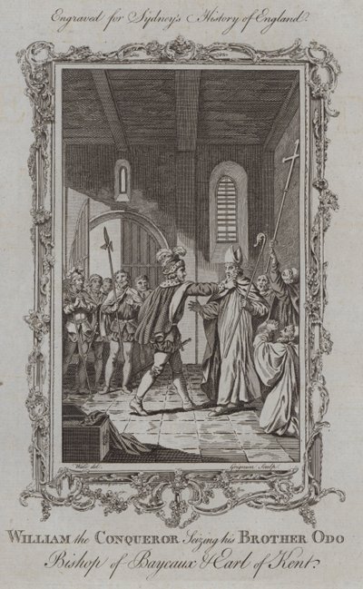 Wilhelm Zdobywca chwyta swojego brata Odo, biskupa Bayeux i hrabiego Kentu (rycina) autorstwa Samuel (after) Wale