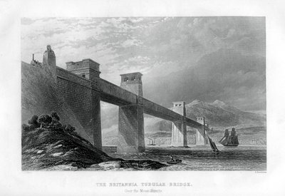 Most rurowy Britannia nad cieśniną Menai, Walia, 1886 r. autorstwa Samuel Bradshaw