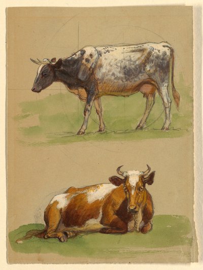 Rysunek, bydło, krowa idąca i krowa przykucnięta, 1875-80 autorstwa Samuel Colman