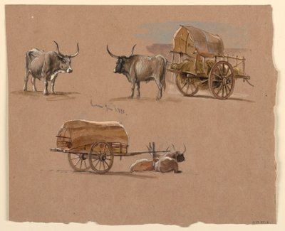 Rysunek, Oxcarts, Rzym, Włochy, styczeń 1873 r. autorstwa Samuel Colman