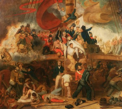 Śmierć Nelsona w bitwie pod Trafalgarem, 21 października 1805 r. autorstwa Samuel Drummond