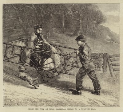 Punch i Judy w swoich podróżach, szkic na drodze do autostrady autorstwa Samuel Edmund Waller