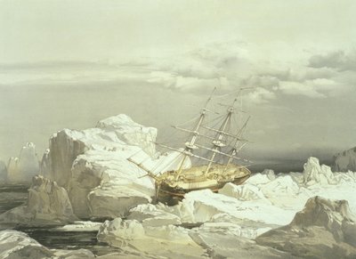 Krytyczna pozycja H.M.S. Badacz na północnym wybrzeżu wyspy Baring, 20 sierpnia 1851, grawerowane przez Williama Simpsona, opublikowane przez Ackermann und Co., 1854 autorstwa Samuel Gurney Cresswell