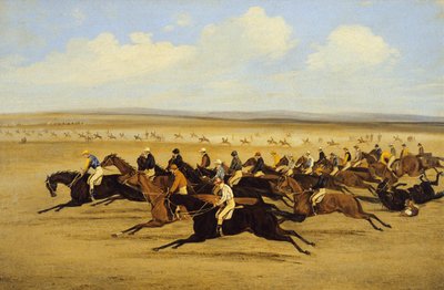 1850 Cambridgeshire Stakes: Start (olej na płótnie) (patrz także 266407) autorstwa Samuel Henry Alken