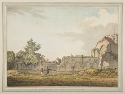 Ruiny nawy kościoła klasztornego Boxgrove od strony cmentarza kościelnego autorstwa Samuel Hieronymous Grimm