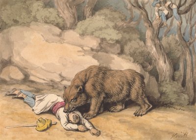 Niedźwiedź atakujący upadłego Indianina autorstwa Samuel Howitt