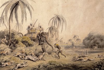 Polowanie na Kuttaussa lub kota cywetowego, autorstwa Samuel Howitt