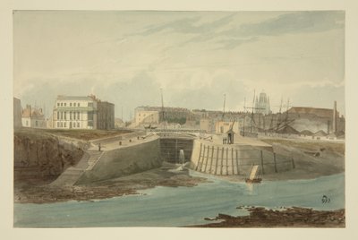 Wejście do Basenu Bathurst z nowego szlifu, ok. 1825 (pióro i atrament z akwarelą na papierze) autorstwa Samuel Jackson