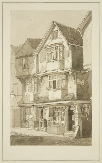 Old Houses, róg Long Row, Temple Street (ołówek i akwarela na papierze) autorstwa Samuel Jackson