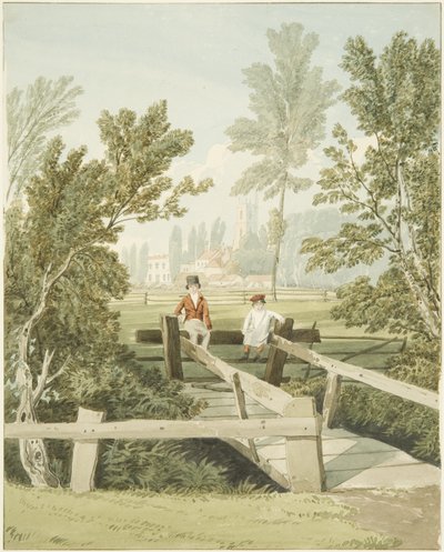 Dwóch chłopców na stule w Brislington Brook, ok. 1824 (ołówek i akwarela na papierze) autorstwa Samuel Jackson
