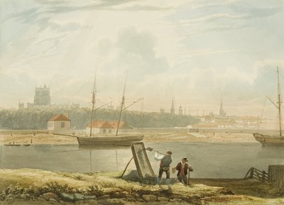 Widok na pływający port z kościołem katedralnym i miejskim, ok. godz. 1825 autorstwa Samuel Jackson