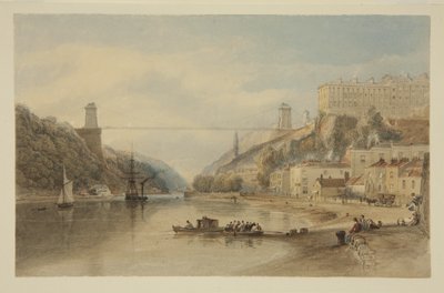 Widok na Avon w Hotwells: Proponowany most wiszący, ok. 1836 (ołówek i akwarela na papierze) autorstwa Samuel Jackson