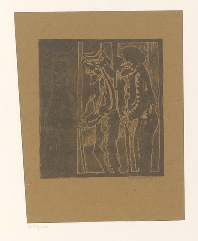 Dwóch mężczyzn na figurze z zamkniętymi oczami autorstwa Samuel Jessurun de Mesquita (signed by artist)